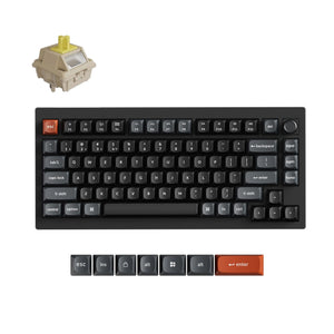 Keychron v1 ultra 8k wireless custom mechanical keyboard (zwart, us lay-out (qwerty), silk pom banana, 75%, rgb, hot swap, 2.4 ghz | bluetooth 5.3 | usb-c)
