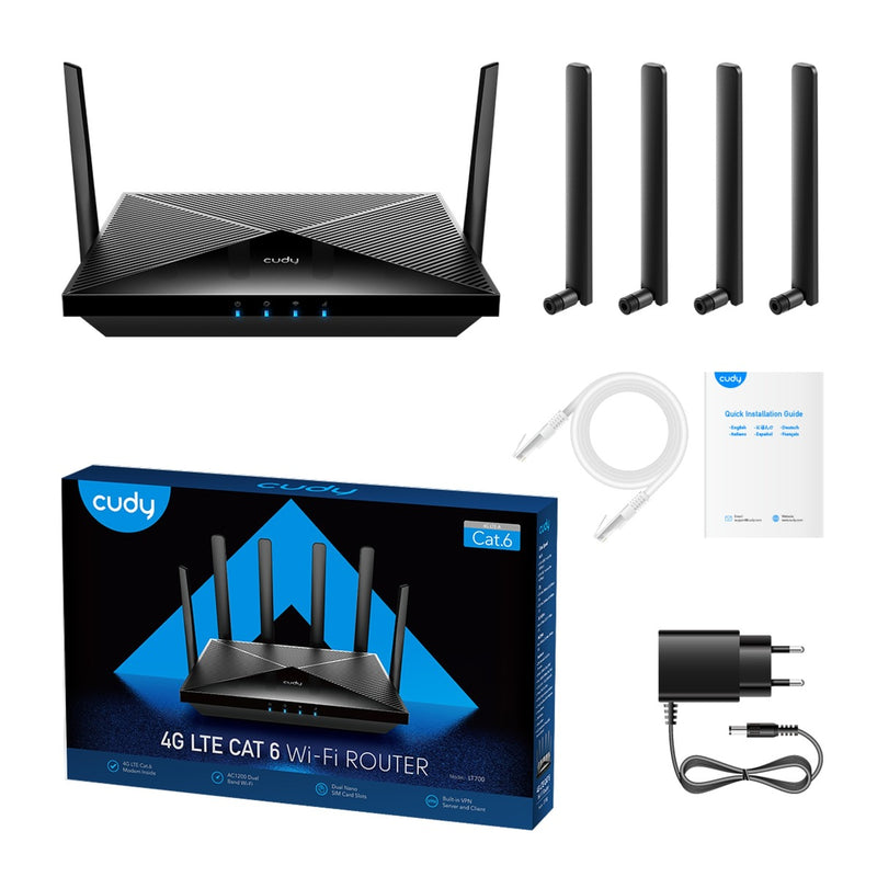 Load image into Gallery viewer, Cudy ac1200 wi-fi 4g lte-cat6 gigabit mesh router (zwart, mesh, app, 2x nano sim-slot)

