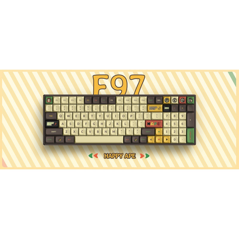 Load image into Gallery viewer, Iqunix f97 happy ape wireless mechanical keyboard, gaming toetsenbord (bruin geel, us lay-out, iqunix moonstone turbo, rgb leds, 96%, hot-swappable, pbt, 2.4ghz | bluetooth 5.1 | usb-c)
