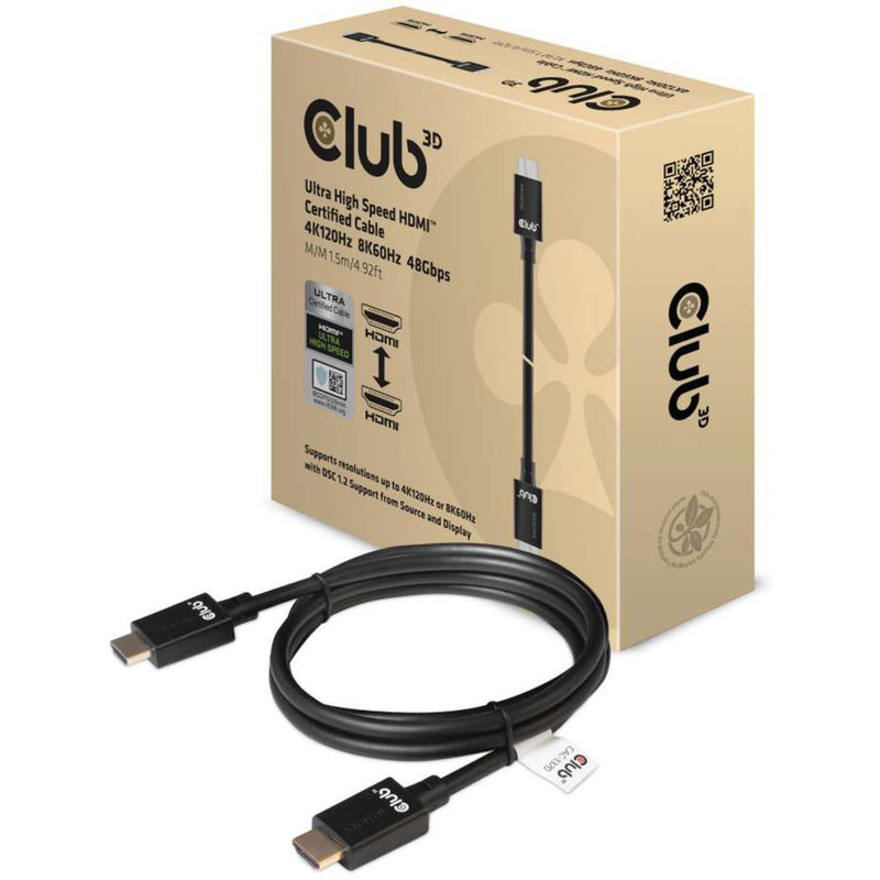 ギャラリービューアに画像をロードする, Club 3d gecertificeerde ultra high speed hdmi 2.1 kabel (zwart, 1,5 meter, 8k)

