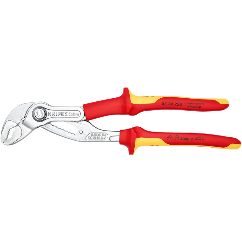 Load image into Gallery viewer, Knipex cobra vde hightech-waterpomptang 87 26 250 zweedse- waterpomp-tang (rood geel, getande grijpvlakken, doorgestoken scharnier )
