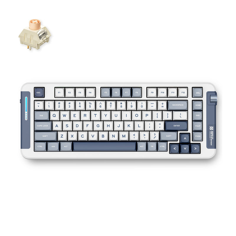 Chargez l'image dans la visionneuse de la galerie, Mchose x75 navy blue icy creamsicle wireless gasket mount mechanical rgb toetsenbord (wit, us lay-out (qwerty), kailh box icy creamsicle, 75%, rgb, hot swap, double-shot pbt, draadloos | bluetooth | usb-c)
