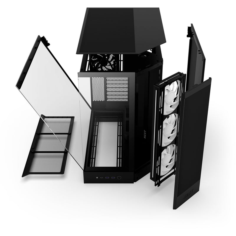 Load image into Gallery viewer, Nzxt h9 flow rgb midi tower behuizing (zwart (mat) | 2x usb-a | 1x usb-c | rgb | tempered glass)
