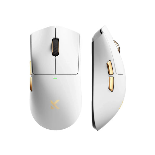 Mchose k7 ultra lightweight wireless gaming mouse (wit goud, rgb, usb 2.4 ghz, 42.000 dpi)