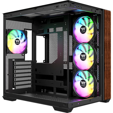 Thermaltake view 380 ws argb midi tower behuizing (zwart houtkleur | 2x usb-a | 1x usb-c | rgb | tempered glass)