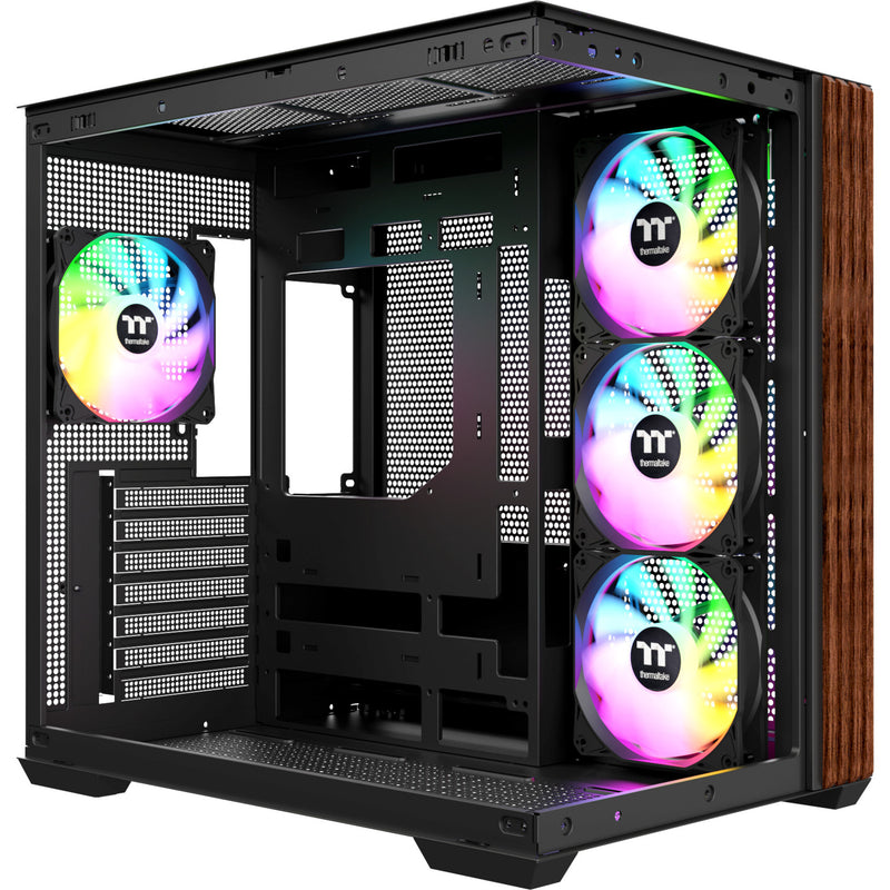 Load image into Gallery viewer, Thermaltake view 380 ws argb midi tower behuizing (zwart houtkleur | 2x usb-a | 1x usb-c | rgb | tempered glass)
