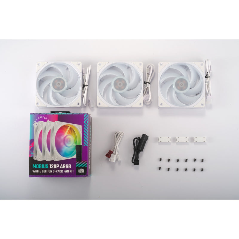 Load image into Gallery viewer, Cooler master mobius 120p argb 120x120x25 case fans (wit, 3 stuks, 120 x 120 x 25 mm, pwm)
