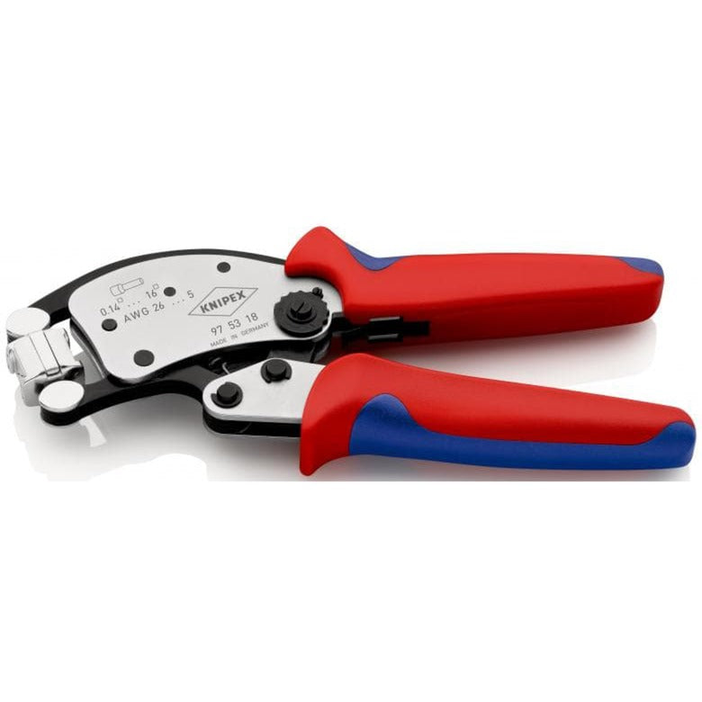 Load image into Gallery viewer, Knipex twistor 16 zelfinstellende krimptang voor adereindhulzen (rood blauw, met draaibare krimpkop)
