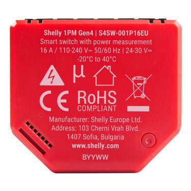 Shelly 1pm gen4 relais (rood, bluetooth, wi-fi)