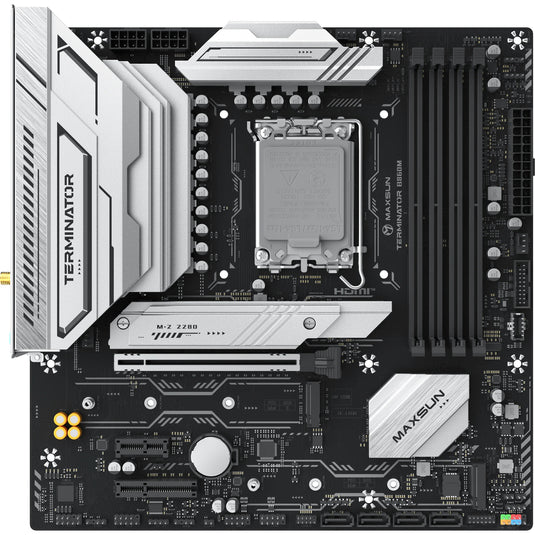Maxsun ms-terminator b860m wifi socket 1851 moederbord (zwart, raid, 2.5 gb-lan, wlan, bt, sound, µatx)