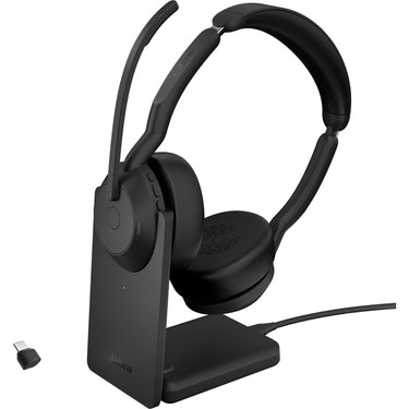 Jabra evolve2 55, incl. oplaadstandaard on-ear headset (zwart, stereo, uc, usb-c, link380c)