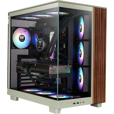 Thermaltake view 380 xl ws argb midi tower behuizing (lichtgroen houtkleur | 2x usb-a | 1x usb-c | rgb | tempered glass)