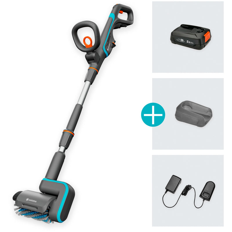 Load image into Gallery viewer, Gardena accu-multireiniger aquabrush patio 03 18v p4a set vloerreiniger (grijs turquoise, 14841-20)
