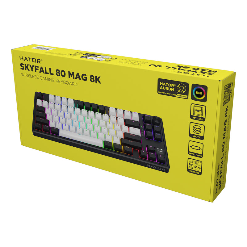 Chargez l'image dans la visionneuse de la galerie, Hator skyfall mag ultima 8k wireless rgb mechanisch gaming toetsenbord (zwart, us lay-out (qwerty), hator aurum ice, 80% (tkl), rgb, double-shot pbt, hot-swap, 2.4ghz | bluetooth | usb-c)
