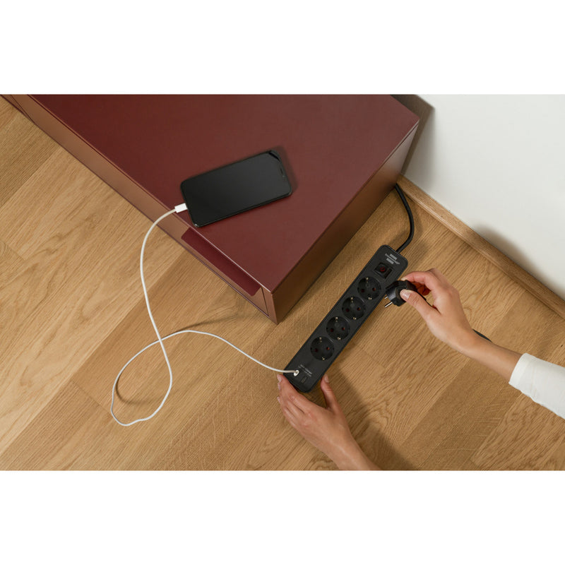 Load image into Gallery viewer, Brennenstuhl ecolor 4-voudige stekkerdoos met 2 usb-laadaansluitingen stekkerdoos (zwart, 2x usb-c)
