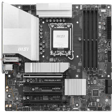 Msi pro b860m-a wifi socket 1851 moederbord (zilver, raid, 5gb-lan, wi-fi 7, bt, sound, µatx)