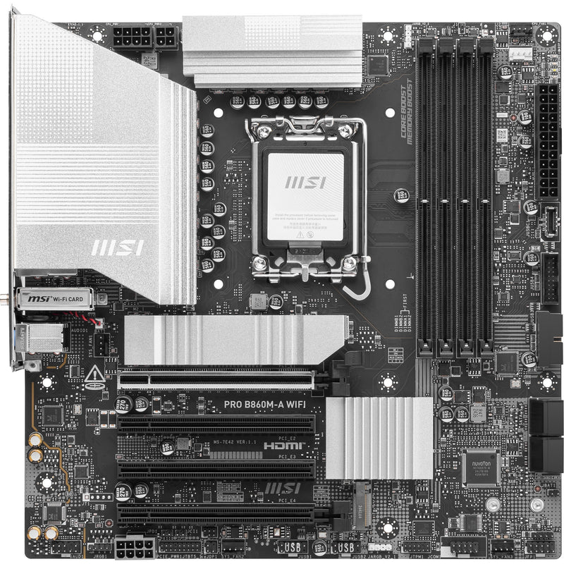 Load image into Gallery viewer, Msi pro b860m-a wifi socket 1851 moederbord (zilver, raid, 5gb-lan, wi-fi 7, bt, sound, µatx)
