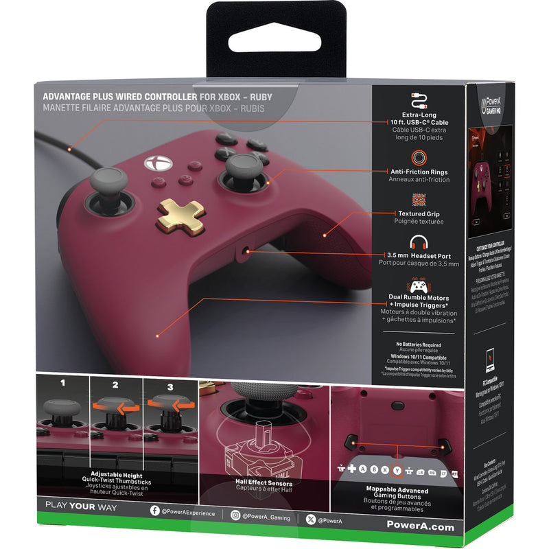 Afbeelding laden in galerijviewer, Powera advantage plus bedrade controller voor xbox series x|s - robijn (donkerrood, xbox series x|s, xbox one, pc)
