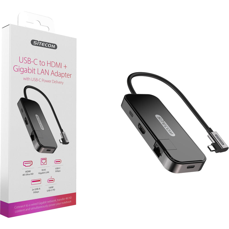 Load image into Gallery viewer, Sitecom usb-c to hdmi + gigabit lan adapter (zwart)
