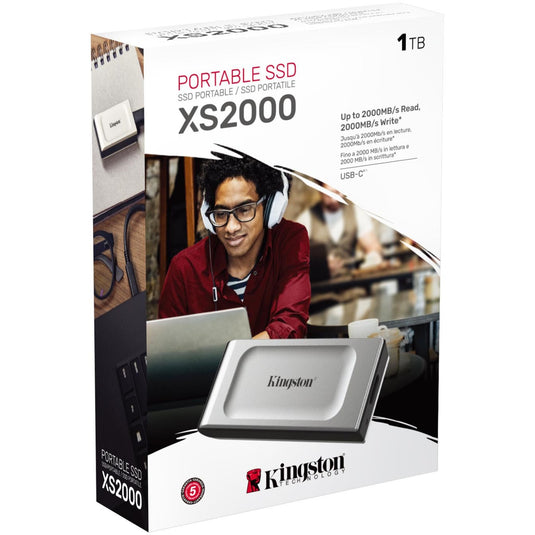 Kingston xs2000 portable 1 tb externe ssd (zilver zwart, sxs2000 1000g, usb-c 3.2 (20 gbit s))