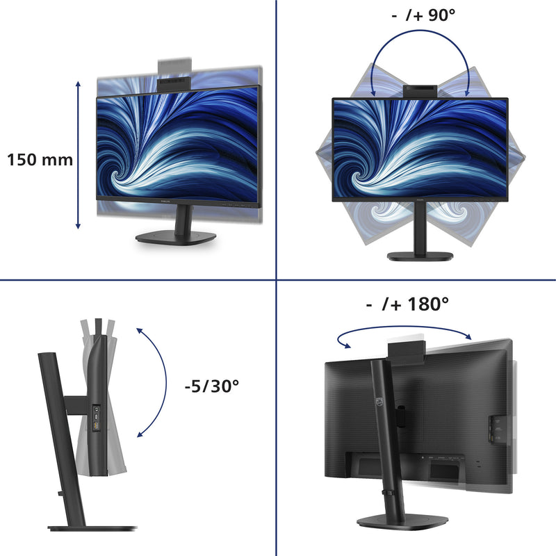 Afbeelding laden in galerijviewer, Philips 24b2n3200jh 00 23.8 monitor (zwart, vga, hdmi, displayport, usb-c, webcam, 120 hz)

