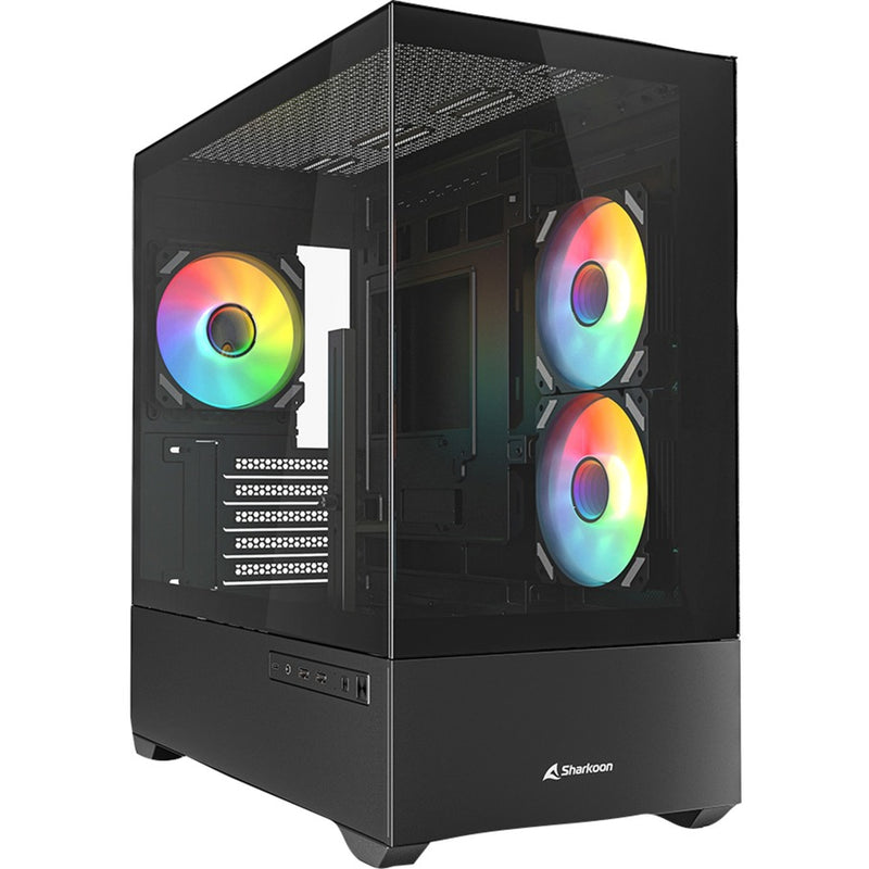 Load image into Gallery viewer, Sharkoon mk6 rgb mini tower behuizing (zwart | 2x usb-a | 1x usb-c | rgb | tempered glass)
