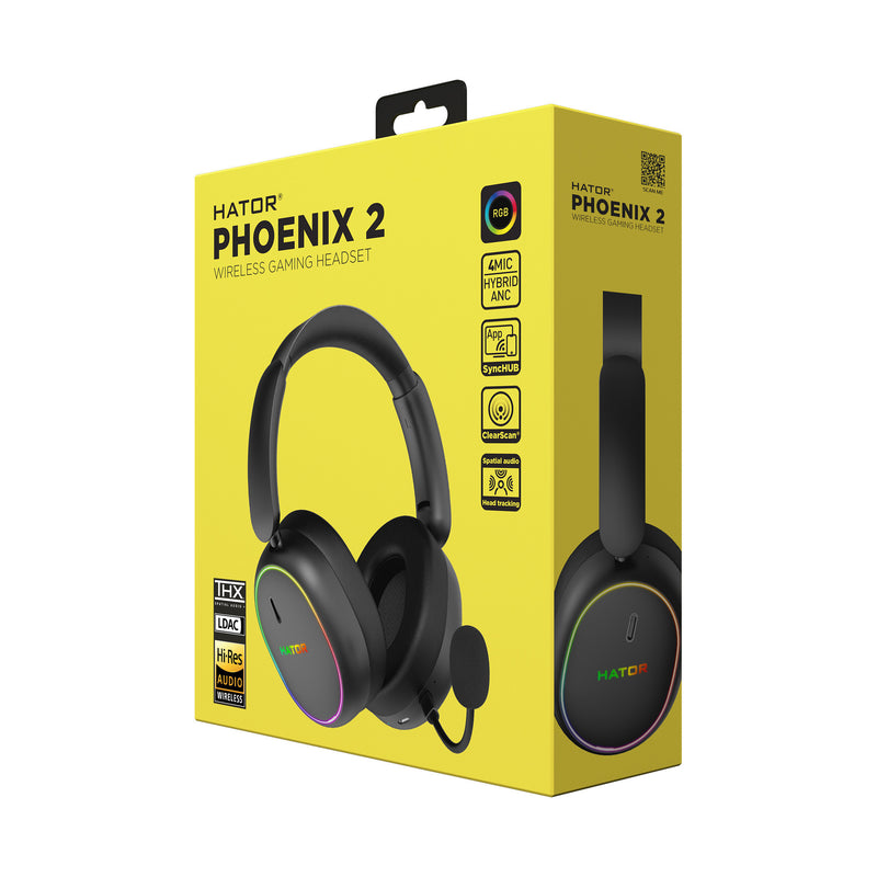 Afbeelding laden in galerijviewer, Hator phoenix 2 wireless over-ear gaming headset (zwart, rgb, 2.4ghz bluetooth 5.4 usb-c)
