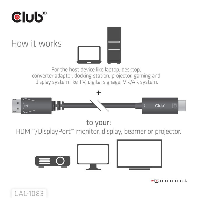 Laden Sie das Bild in Galerie -Viewer, Club 3d displayport 1.4 to hdmi 4k60hz kabel adapter (zwart, hdr m m 2m)
