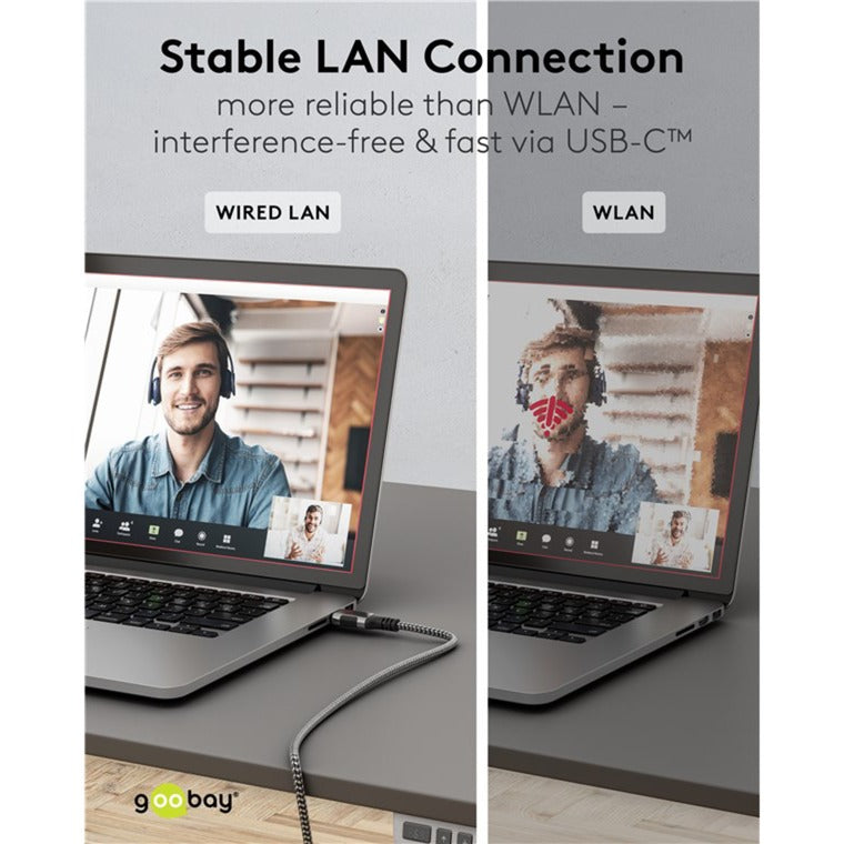 Load image into Gallery viewer, Goobay netwerkadapter usb-c 3.2 gen1 naar rj-45 (zwart zilver, 2 meter)
