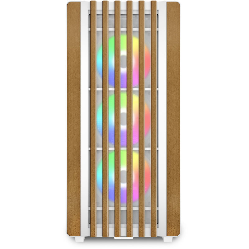 Load image into Gallery viewer, Sharkoon rebel c70g rgb midi tower behuizing (wit houtkleur | 2x usb-a | 1x usb-c | rgb | tempered glass)
