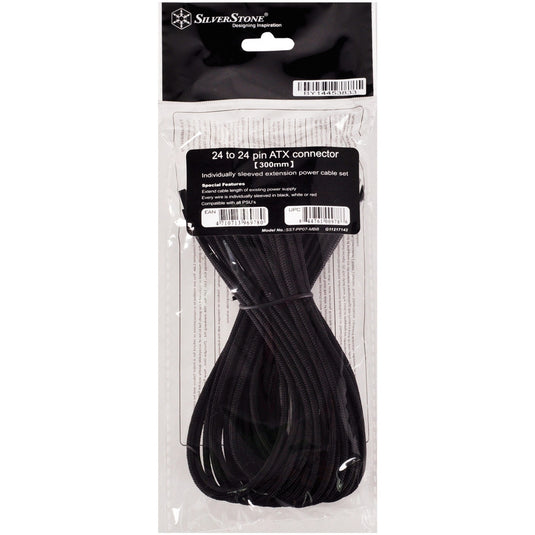 Silverstone 24-pin atx verlengkabel (zwart, 30 centimeter, pp07-mbb)