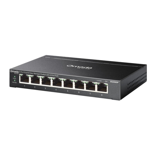 Tp-link omada es208gp switch (zwart, 8x poe+)