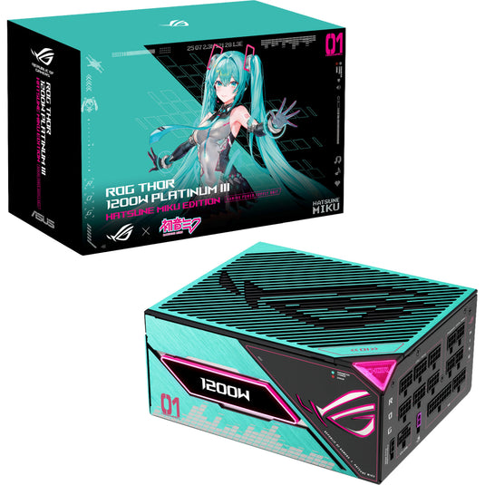 Asus rog thor platinum iii hatsune miku edition modulaire 1200 watt voeding (zwart, 1x 12v-2x6, 4x pcie)
