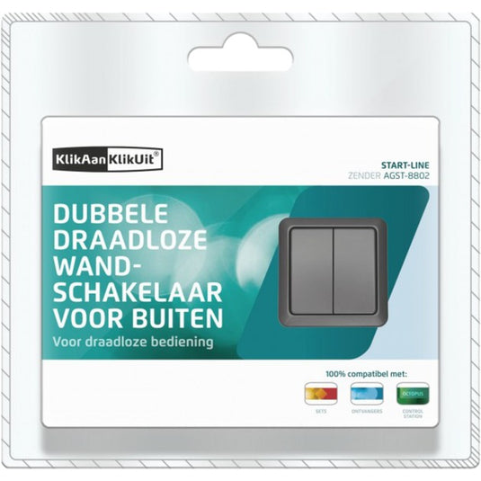 Klikaanklikuit draadloze dubbele wandschakelaar voor buiten knop (grijs)