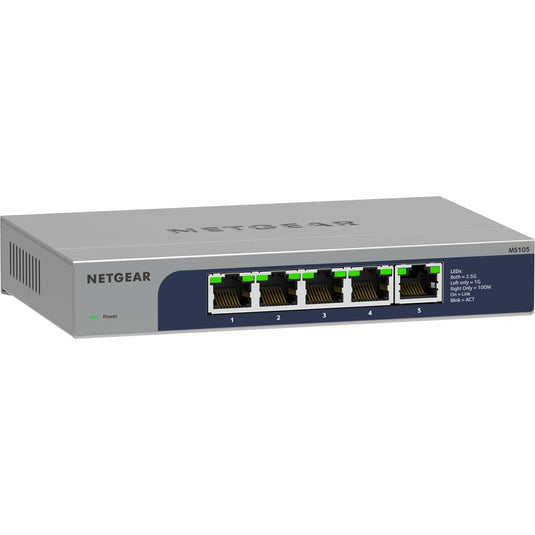 Netgear 5-poorts multi-gigabit 2,5g ethernet unmanaged switch, ms105 (grijs)