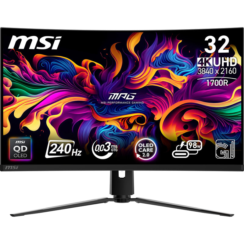 Afbeelding laden in galerijviewer, Msi mpg 321curx qd-oled 31.5 4k uhd curved gaming monitor (zwart, 2x hdmi, displayport, 2x usb-a, usb-b, usb-c, 240 hz)
