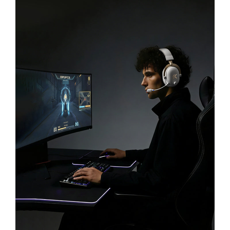 Afbeelding laden in galerijviewer, Mchose v9 turbo+ magnetic wireless over-ear gaming headset (hoogglans wit goud, nintendo switch, playstation 4, playstation 5, mobiel, pc, 2.4g bluetooth usb)
