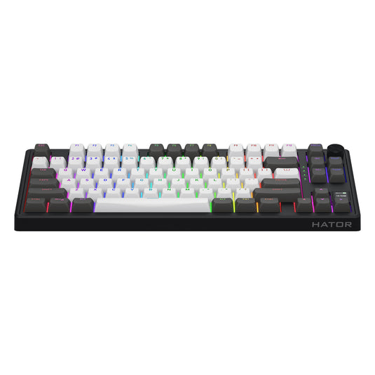 Hator skyfall pro wireless rgb mechanisch gaming toetsenbord (zwart, us lay-out (qwerty), hator aurum vanilla silent, 80% (tkl), rgb, double-shot pbt, hot-swap, 2.4ghz | bluetooth | usb-c)