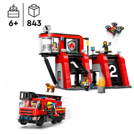 Lego city - brandweerkazerne en brandweerauto constructiespeelgoed (60414)