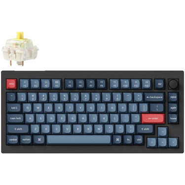Keychron v1 max-d4 rgb mechanisch toetsenbord (zwart, us lay-out (qwerty), gateron jupiter banana, 75%, rgb leds, double-shot pbt, hot swap, 2.4 ghz | bluetooth | usb-c, knob)