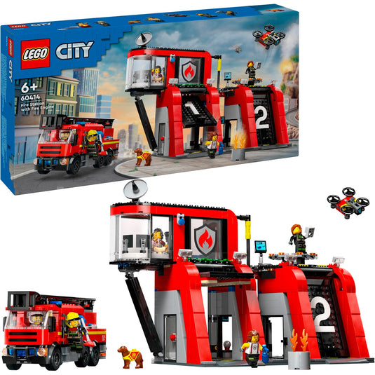 Lego city - brandweerkazerne en brandweerauto constructiespeelgoed (60414)