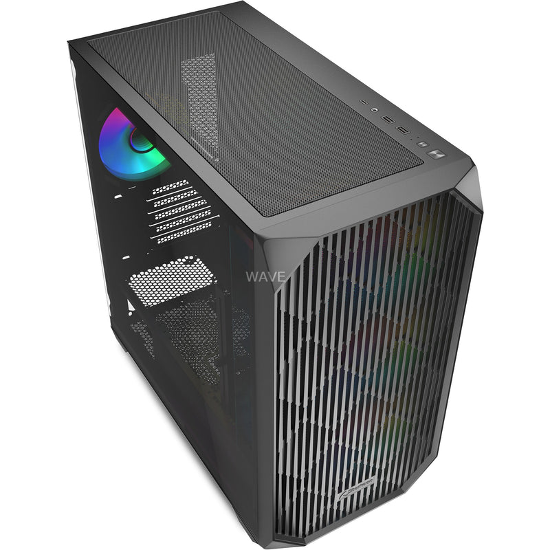 Load image into Gallery viewer, Sharkoon mk3 rgb mini tower behuizing (zwart | 2x usb-a | 1x usb-c | rgb | tempered glass)

