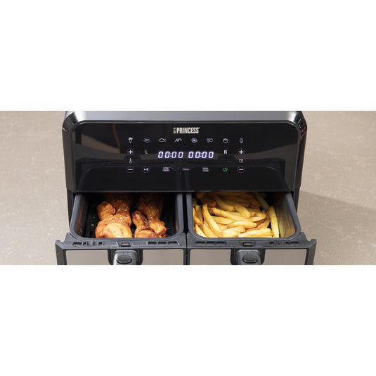 Princess double basket aerofryer heteluchtfriteuse (zwart, 2x 4 liter)