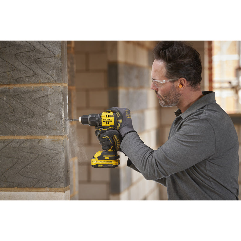 Load image into Gallery viewer, Stanley fatmax v20 18v schroefklopboormachine klopboorschroevendraaier (zwart geel, 2 accu's en oplader inbegrepen, met koffer)
