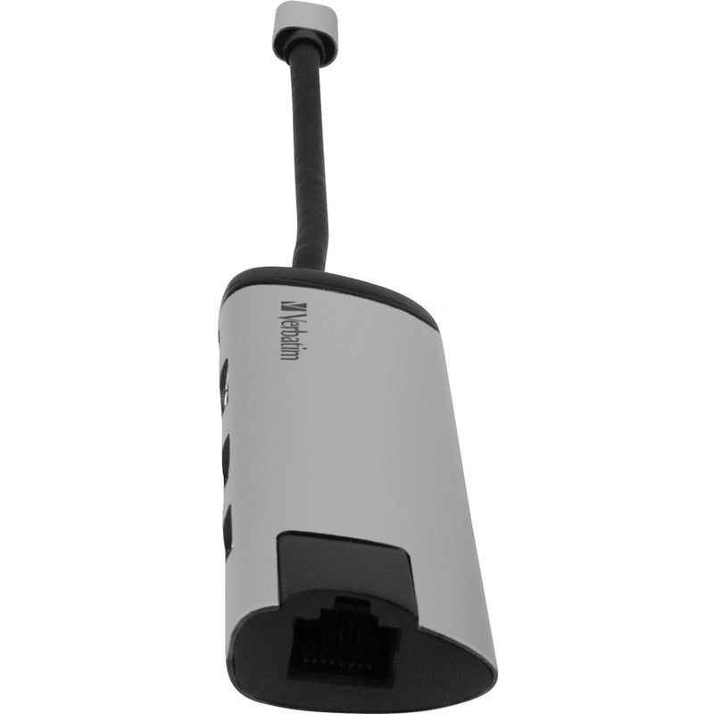 Load image into Gallery viewer, Verbatim usb 3.2 gen 1 multiport hub, usb-c > 2x usb-a + usb-c + hdmi + rj-45 usb-hub (zilver zwart, pd, opladen tot 100 watt)
