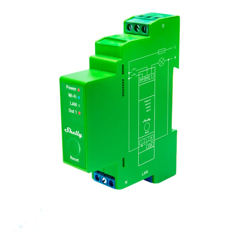 Load image into Gallery viewer, Shelly pro dimmer 1pm relais (groen, 1-kanaals, wifi, lan, bluetooth)
