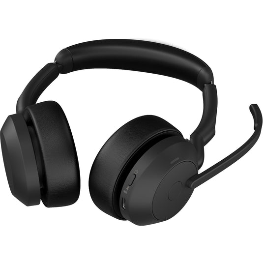 Jabra evolve2 55, incl. oplaadstandaard on-ear headset (zwart, stereo, uc, usb-a, link380a)