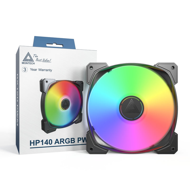 Load image into Gallery viewer, Montech hp140 argb pwm case fan (zwart, 140 x 140 x 25 mm)
