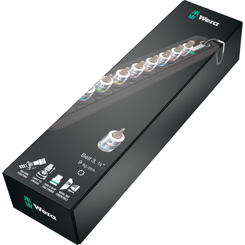 Load image into Gallery viewer, Wera riem a3 torx hf zyklop bitmoerenset met houderfunctie, 1 4 aandrijving dopsleutel (zwart zilver)
