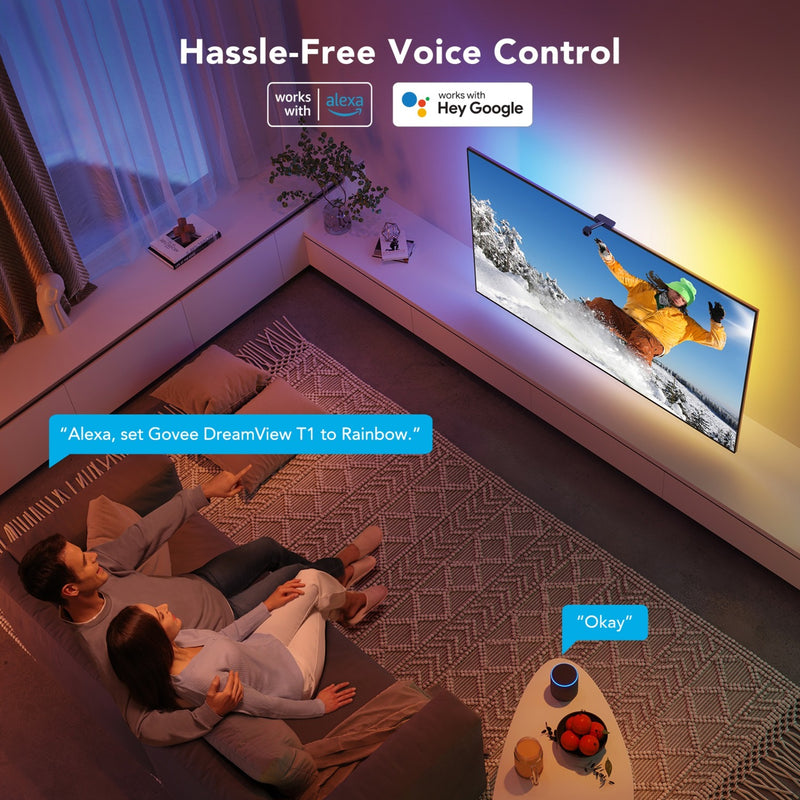 Laden Sie das Bild in Galerie -Viewer, Govee h6199 dreamview t1 tv achtergrondverlichting sfeerverlichting (5 meter, rgbic, wifi, bluetooth, voor 75 - 85 inch tv's)
